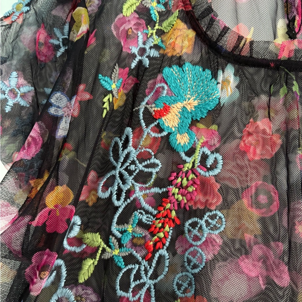 Johnny Was - Floral Embroidered Sheer Black Top - Picture 7 of 9